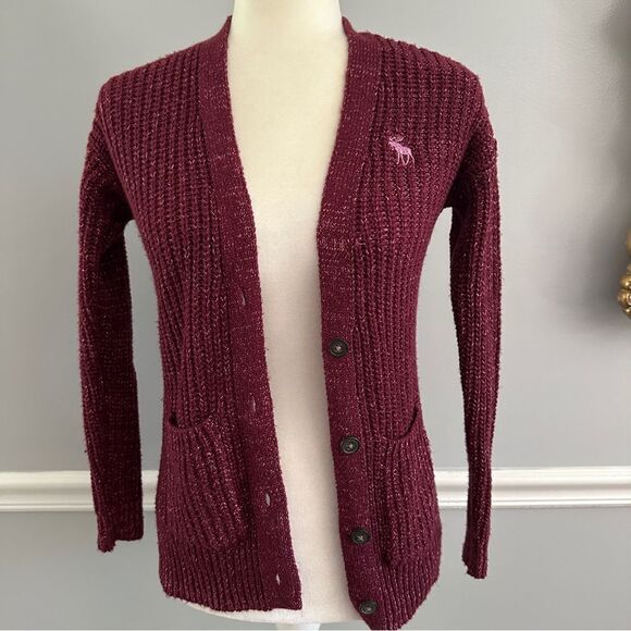Abercrombie kids burgundy button up cardigan size 11/12 - Picture 1 of 6